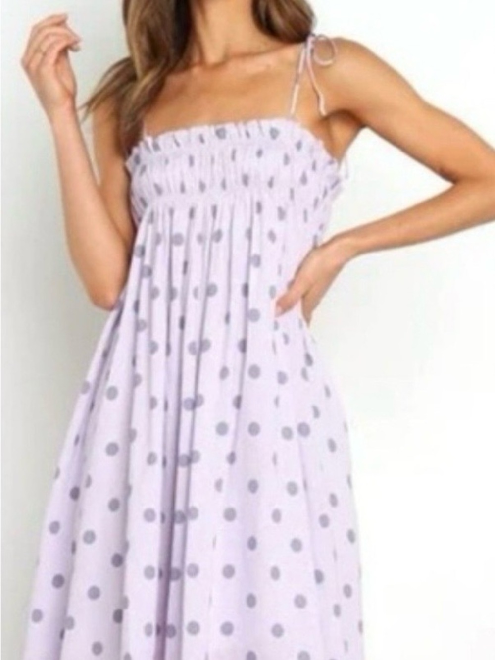 Petal and Pup Lavender Polka Dot Smocked Sundress